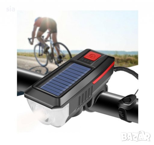 Фар за велосипед, Фенерче за колело, солар, сирена, Вградената батерия, LED светлина, снимка 3 - Аксесоари за велосипеди - 40008263