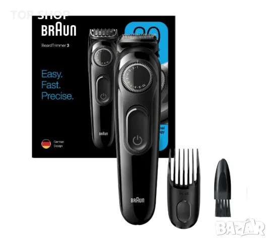 Тример Braun Beard Trimmer BT3222 Wet&Dry, Прецизен въртящ се бутон, 1 гребен, Черен, снимка 5 - Машинки за подстригване - 48925515