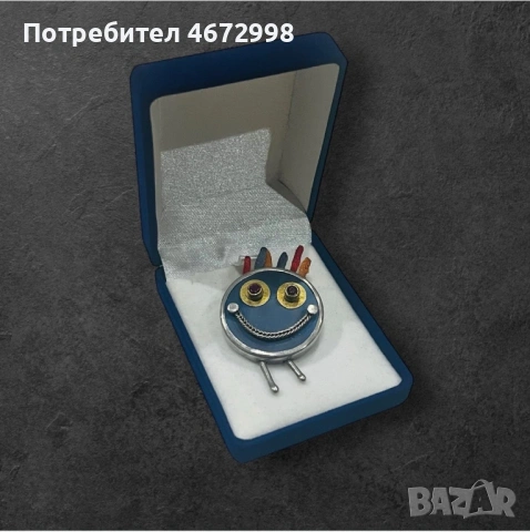 сребърна антична брошка с 22к злато и рубини, снимка 2 - Колиета, медальони, синджири - 53266216