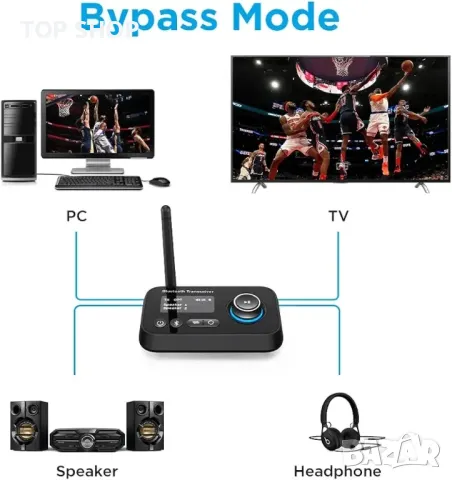 Bluetooth 5.0 предавателен приемник, 3 в 1 аудио адаптер за 2 слушалки с LCD дисплей, снимка 3 - Друга електроника - 48723893