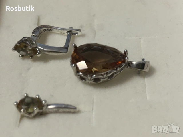 Сребърен комплект обици и медальон със Султанит , снимка 6 - Бижутерийни комплекти - 53260437