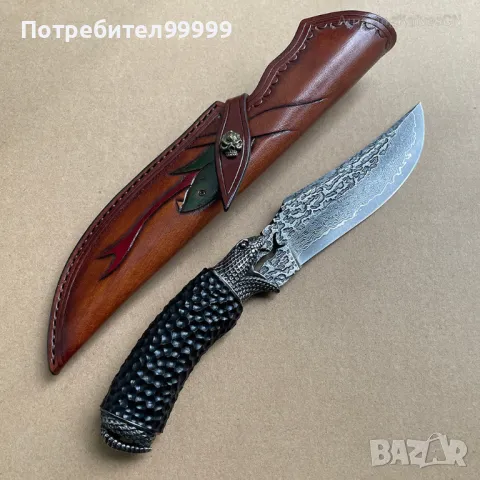 Ловен нож от Дамаска стомана , снимка 2 - Ножове - 47895074