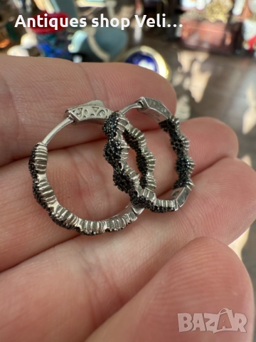 Сребърни обеци с черни камъни №7675 