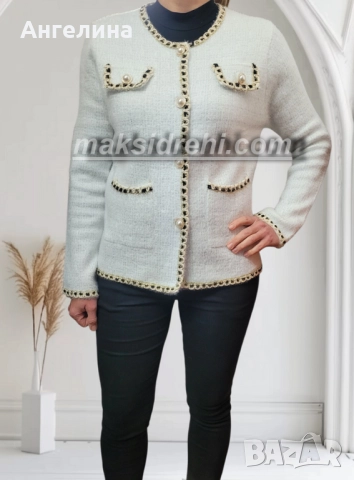 Дамска жилетка тип сако с пухкава текстура и ламена нишка.