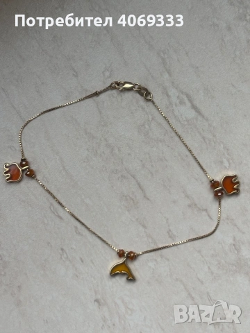 Златна гривна с висулка слончета 2.5гр 14 карата, снимка 6 - Гривни - 54172353