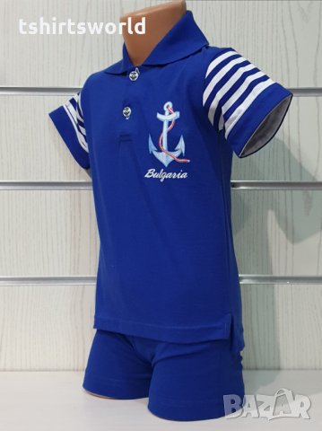 Ново детско тъмносиньо комплектче: тениска с яка и Котва + шорти, 3-4 години, снимка 2 - Детски комплекти - 33898583