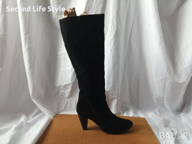№ 41 дамски ботуши естествен велур - с висок ток; черен цвят - марка Janet D. , снимка 2 - Дамски ботуши - 53137919