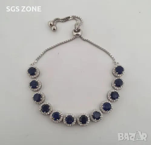 Сребърна Гривна с Рубини, Сапфири, Изумруди, снимка 6 - Гривни - 49893507