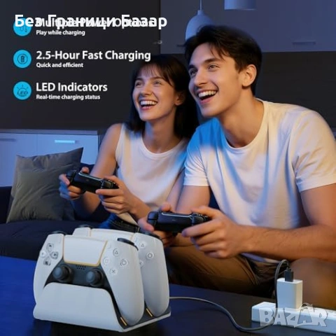 Нова Док станция за PS5 контролери джойстик двойно зареждане LED бяла, снимка 7 - Аксесоари - 53886905