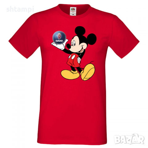 Мъжка тениска Mickey Mouse SAAB Подарък,Изненада,Рожден ден, снимка 8 - Тениски - 36577526