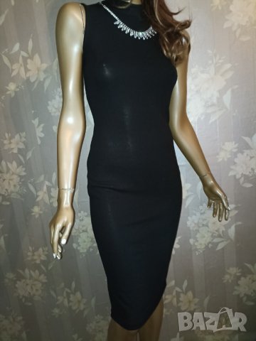 Anna Fleid- XS,S- Стилна  нова с етикет официална черна рокля по тялото от стегнато трико с бижу, снимка 2 - Рокли - 38211354