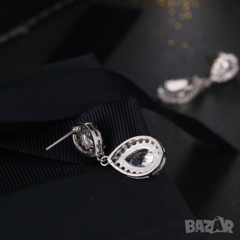 Обеци с цитрин и циркони, капки, посребрени, снимка 3 - Обеци - 42539435