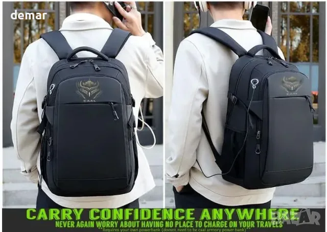 CAAL ARMORY раница за лаптоп 15.6” с USB порт и против кражба, снимка 3 - Раници - 55933480