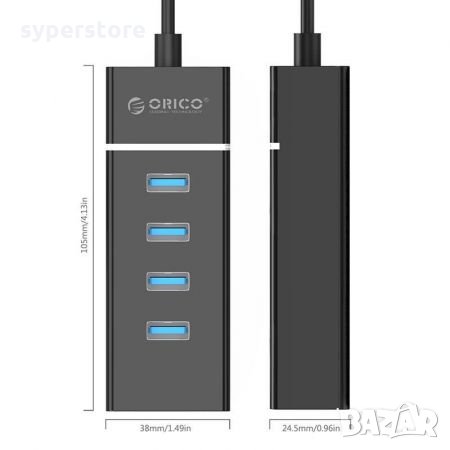 USB Хъб USB Разклонител Orico W6PH4-U3-V1 Черен с Четири USB3.0 порта, снимка 2 - Друга електроника - 35550477