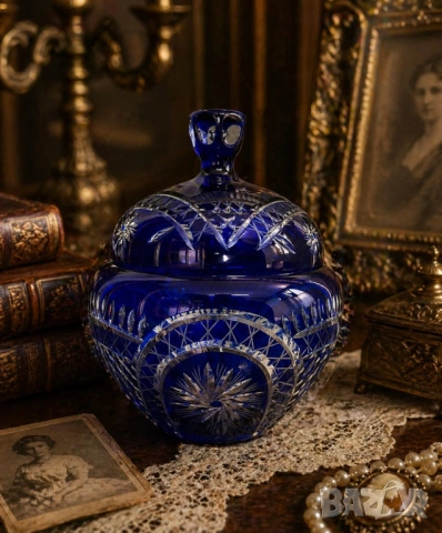 Антикварна кристална бонбониера с капак