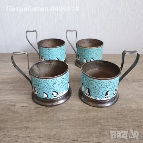 Подстакани за чаши с дизайн на пингвин, СССР, посребрени, снимка 7 - Антикварни и старинни предмети - 51004397