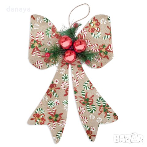 4159 Коледна панделка с елхови клонки, 27x17cm, снимка 3 - Декорация за дома - 42594996