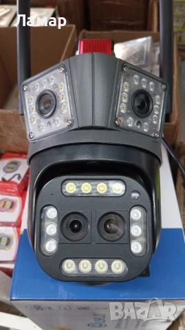 Тройна IP камера с двойна леща 10 zoom зум WiFi iCSee безжична камера 12MP, снимка 2 - IP камери - 50606795