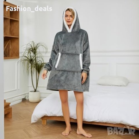 Ново плюшено одеяло с ръкави Меко Удобно Топло Худи Уют на дивана, снимка 7 - Други - 42561858