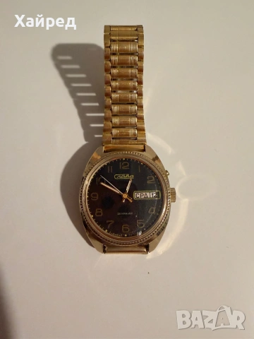 Стар рядък механичен часовник мъжки СЛАВА СССР 26 камъка позлатен Au, снимка 5 - Мъжки - 53978064