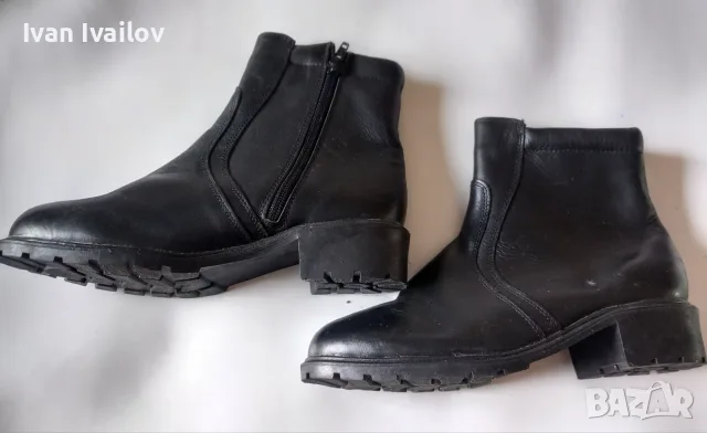 ЧИСТО НОВИ дамски боти с нисък ток, Гладка естествена кожа, Черни, Номер 37, снимка 3 - Дамски ботуши - 56021320