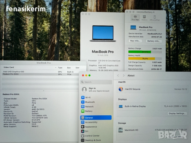 15.4' Core i7 Apple MacBook Pro 2019 @ 16GB RAM/512GB SSD/Radeon Pro 555X 4GB/Бат 6ч., снимка 6 - Лаптопи за работа - 52797581