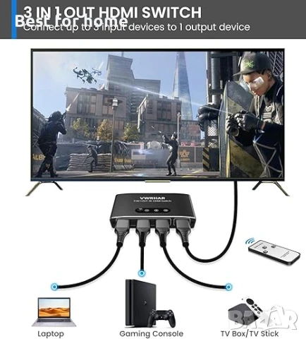 HDMI превключвател 3 в 1 изход 4K UHD , снимка 2 - Суичове - 50754158