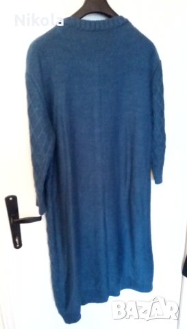 Дълга плетена дамска жилетка тъмно синя, снимка 3 - Жилетки - 31055532