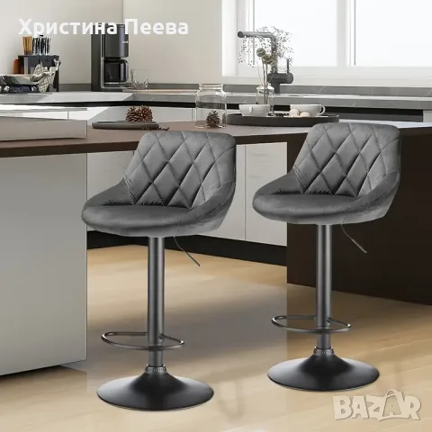 НАМАЛЕНИ! Комплект 2 бр. кадифени бар столове в сив цвят – 130 € 