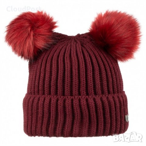 Дамска зимна плетена шапка с пух в бордо, SUYUTTI