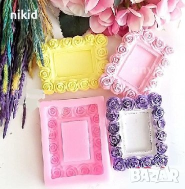 Правоъгълна рамка с рози силиконов молд форма фондан гипс декор