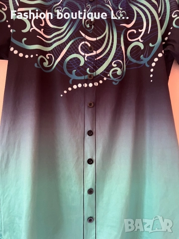 Тюркоазена блуза с къс ръкав и копченца отпред за закопчаване М размер с уникален десен 🩵💙🩵💙🩵💙, снимка 4 - Тениски - 51921653