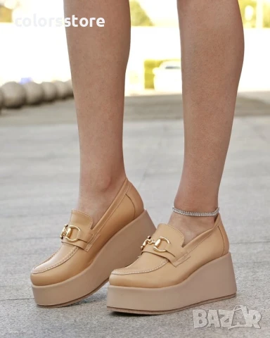Обувки на платформа - бежова кожа - KLP90 , снимка 3 - Дамски ежедневни обувки - 51400976