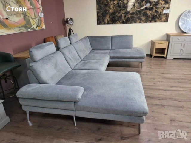 ПРОМОЦИЯ!!! Сив П-образен ъглов диван от плат Dieter Knoll Arzona, снимка 3 - Дивани и мека мебел - 52837803