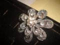 СТАРА СРЕБРИСТА СКЪПОЦЕННА ФЛОРАЛНА ВИНТИДЖ БРОШКА с БОХЕМСКИ ФАСЕТ КРИСТАЛИ 25082, снимка 5