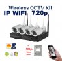 Безжичен комплект + Хард Диск 500gb - 4 WiFi IP камери WiFi NVR DVR IP Wireless пълен комплект, снимка 1 - Комплекти за видеонаблюдение - 30773737