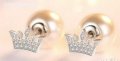 Sale Сребърни обеци коронки с кристали и перли,white/нови, снимка 1 - Колиета, медальони, синджири - 37901546