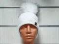 Нова детска зимна шапка тип ушанка с помпон в бял цвят, снимка 6