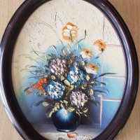 Красив овален натюрморт с цветя маслени бои , снимка 1 - Картини - 44432119