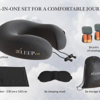 SleepCo - Възглавница за врат при пътуване + тапи за уши, маска за спане и одеяло, снимка 4 - Възглавници - 44391562