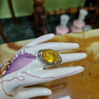 Прекрасен антикварен немски сребърен пръстен с цитрин , снимка 2 - Пръстени - 44527468