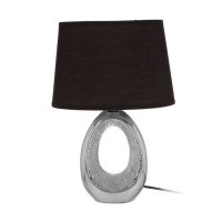 Настолна лампа, Сребърна, Керамична основа, Черна шапка, 33см, E14​, снимка 1 - Настолни лампи - 42508662