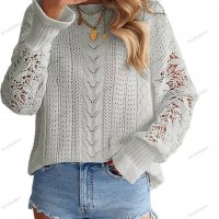 Дамски пуловер с дълъг ръкав с изрязани венчелистчета, 3цвята - 023, снимка 5 - Блузи с дълъг ръкав и пуловери - 39343746