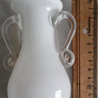 ваза Морано прозрачна бяла с дръжки, снимка 2 - Антикварни и старинни предмети - 38839556