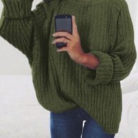 Дамски голям пуловер с навити дълги ръкави и обло деколте, 7цвята , снимка 6 - Блузи с дълъг ръкав и пуловери - 42469277