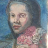 стара картина-жена с рози, снимка 2 - Картини - 33887326