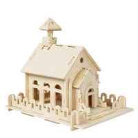 Пъзел къща 3D дървен 270136. Съдържа 2 дървени плоскости с части и схема - инструкция за последовате, снимка 2 - Игри и пъзели - 36406917
