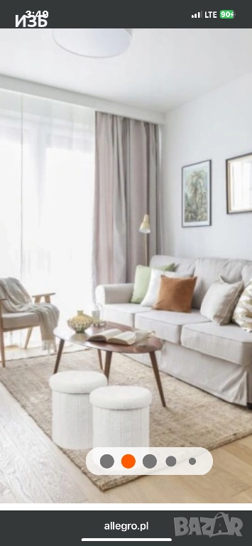 Сгъваем пуф с отделение за съхранение, тапициран бял пуф, снимка 1