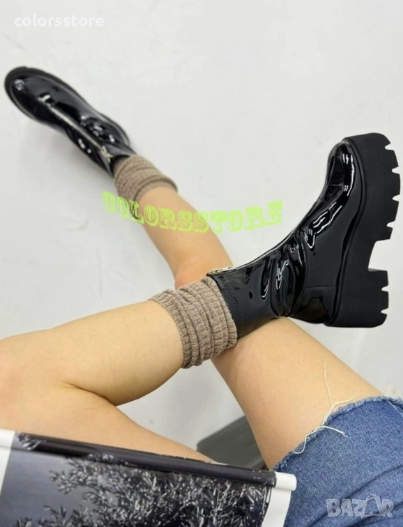 Боти на платформа - черен лак - LT10, снимка 1