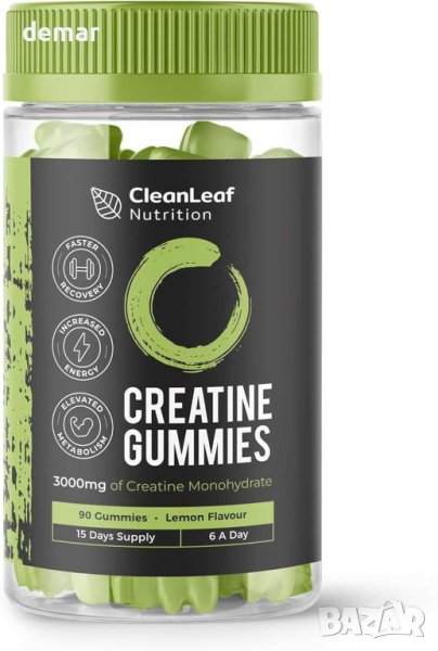 CleanLeaf Nutritions Креатин 3000 mg - 90 дъвки с вкус на лимон, веган добавка за фитнес, снимка 1